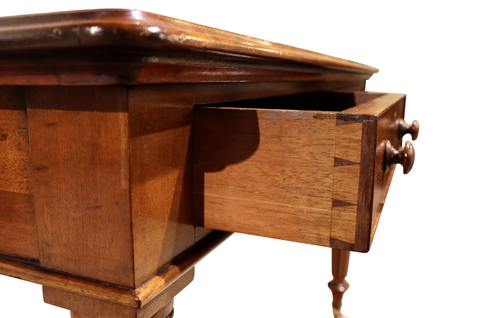Early Victorian Mahogany Writing Table With Tooled Leather Top & Reeded Legs, C.1860 photo vinterior