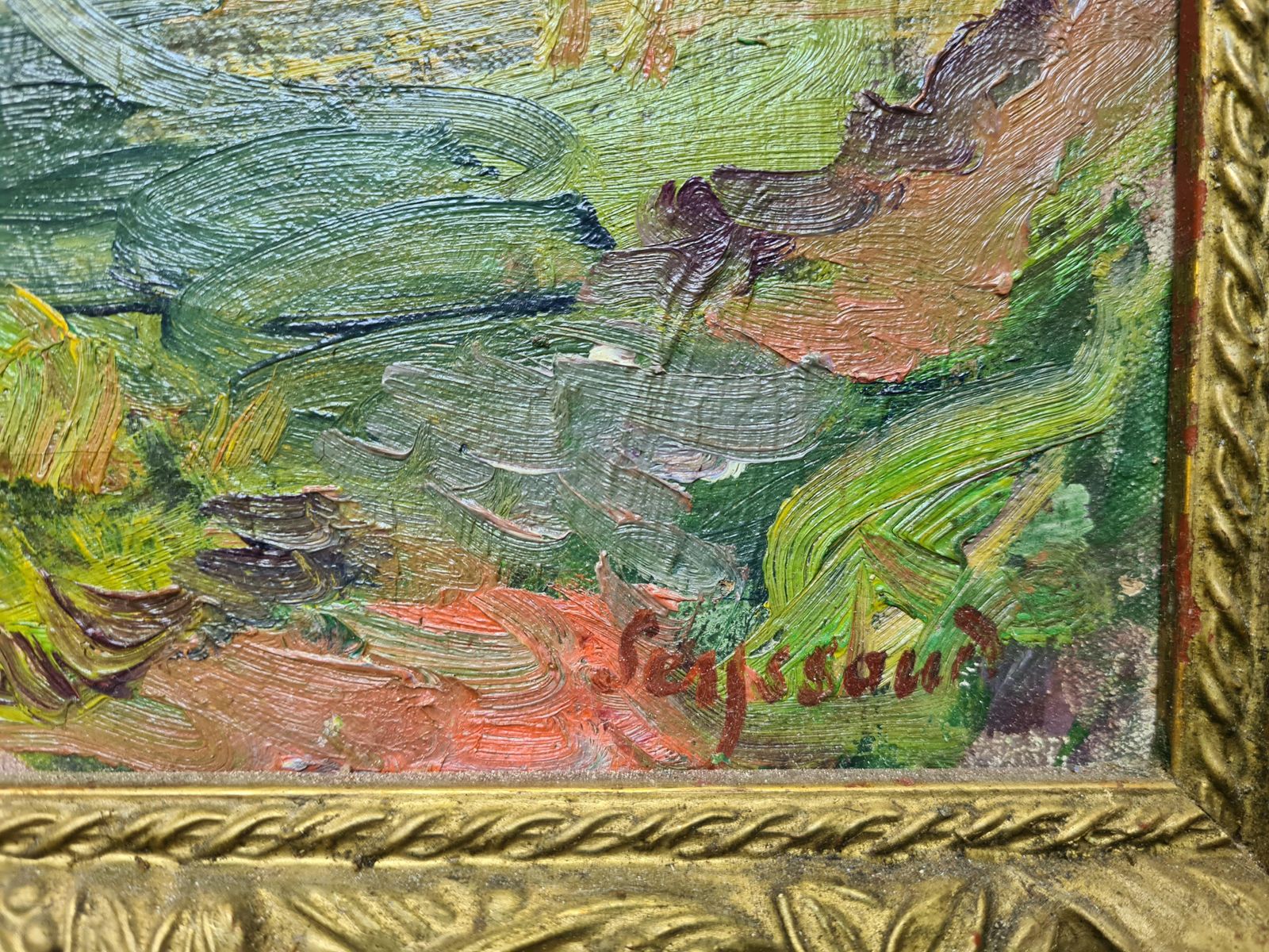 René Seyssaud, French Fauvist Oil On Canvas Landscape, Men Ploughingthe Fields photo vintage