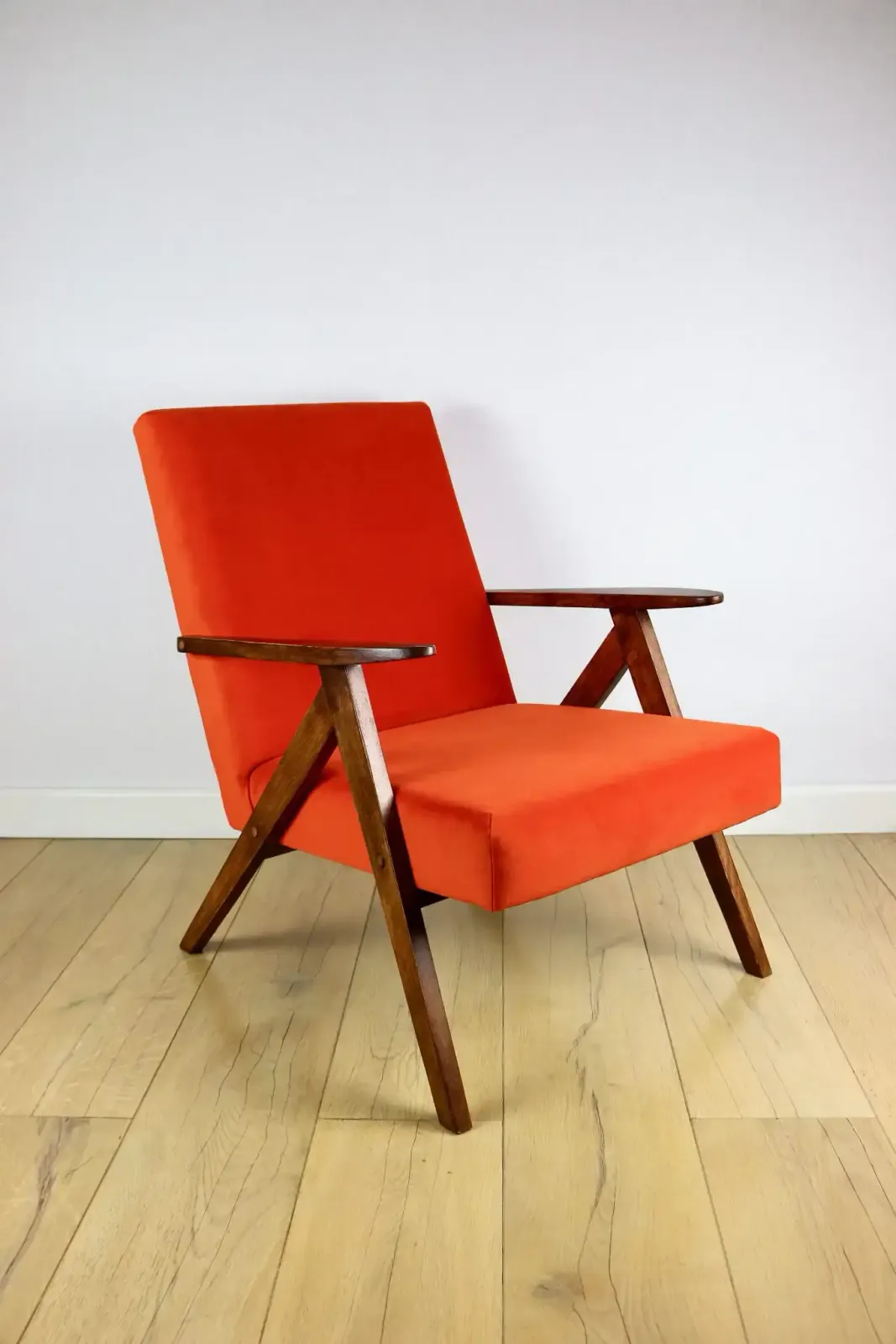 B 310 Var Armchair, Orange Structured Velvet   2 Pieces Available   Dark Wood