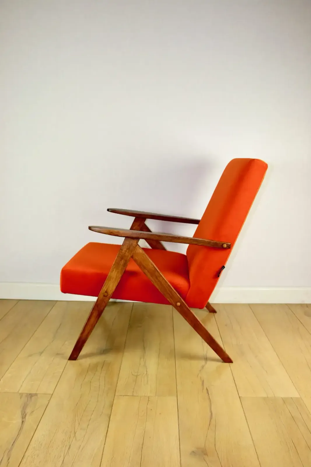 B 310 Var Armchair, Orange Structured Velvet   2 Pieces Available   Dark Wood photo buy
