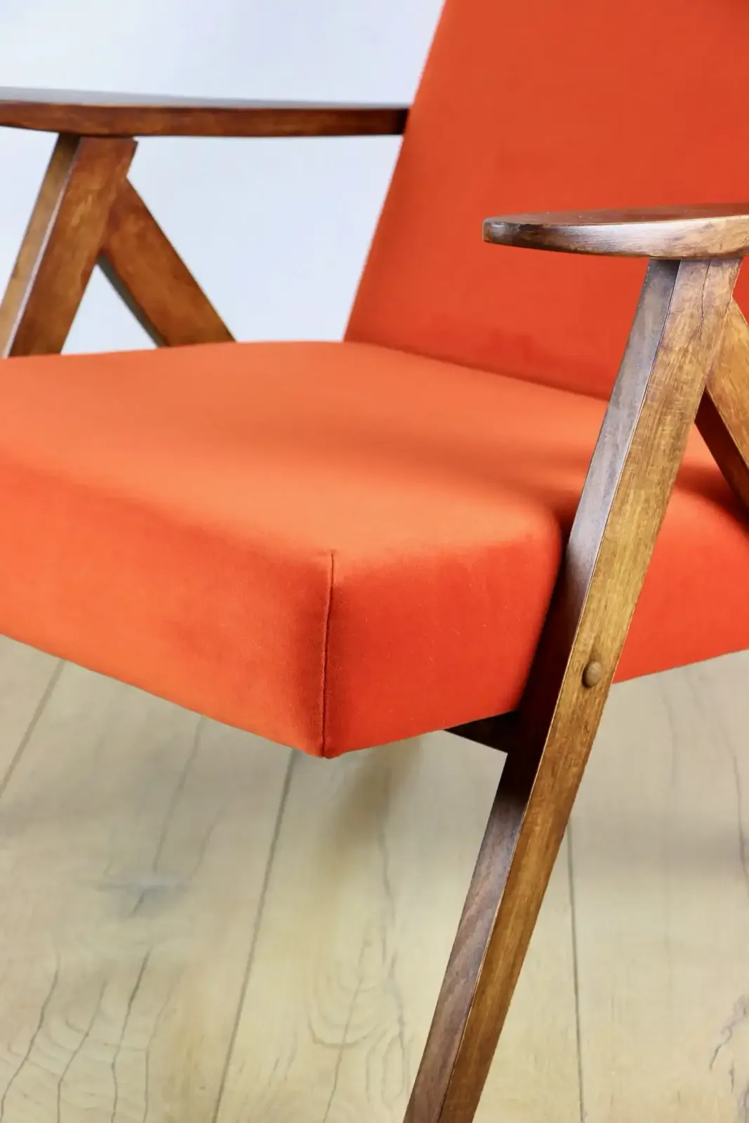photo furniture B 310 Var Armchair, Orange Structured Velvet   2 Pieces Available   Dark Wood