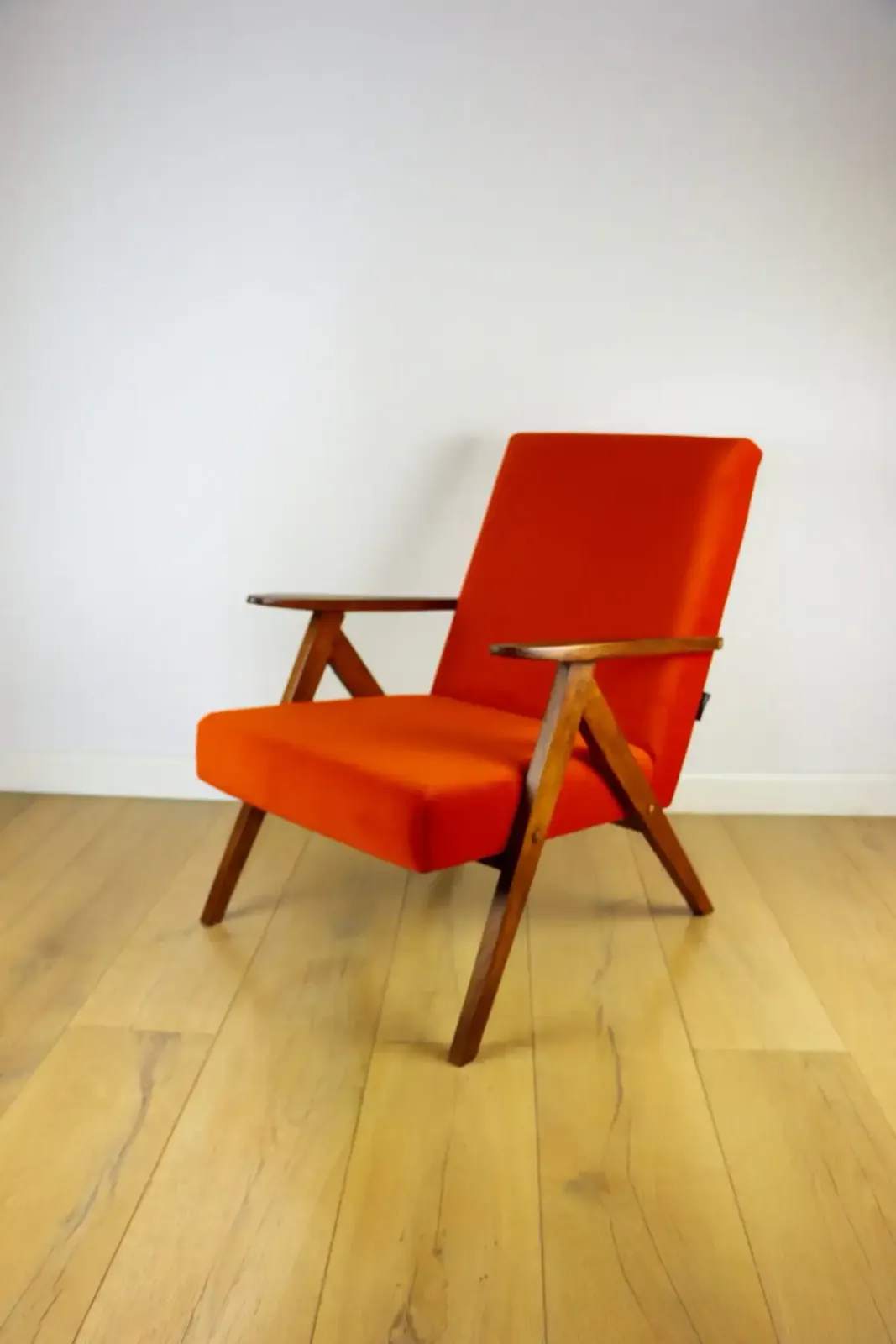 photo for sale B 310 Var Armchair, Orange Structured Velvet   2 Pieces Available   Dark Wood
