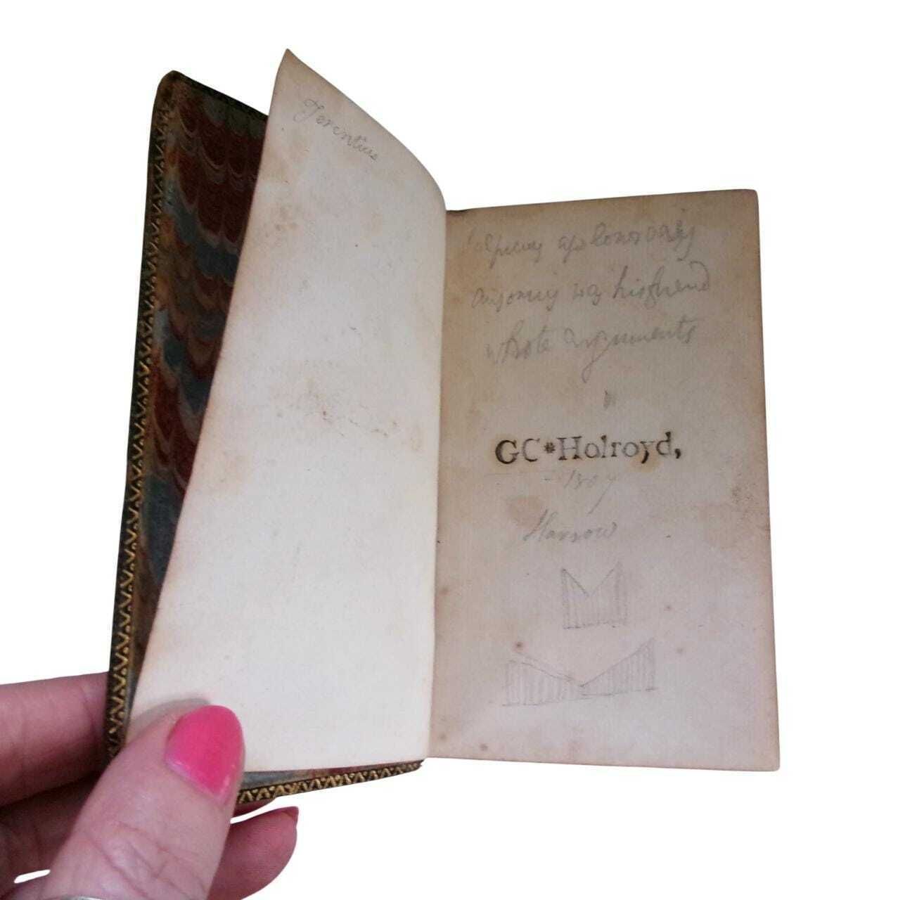 photo vinterior 1744 Roman Plays: Terentii Comoediae Sex, Small Leather Bound Latin Text, Terence's Six Comedies