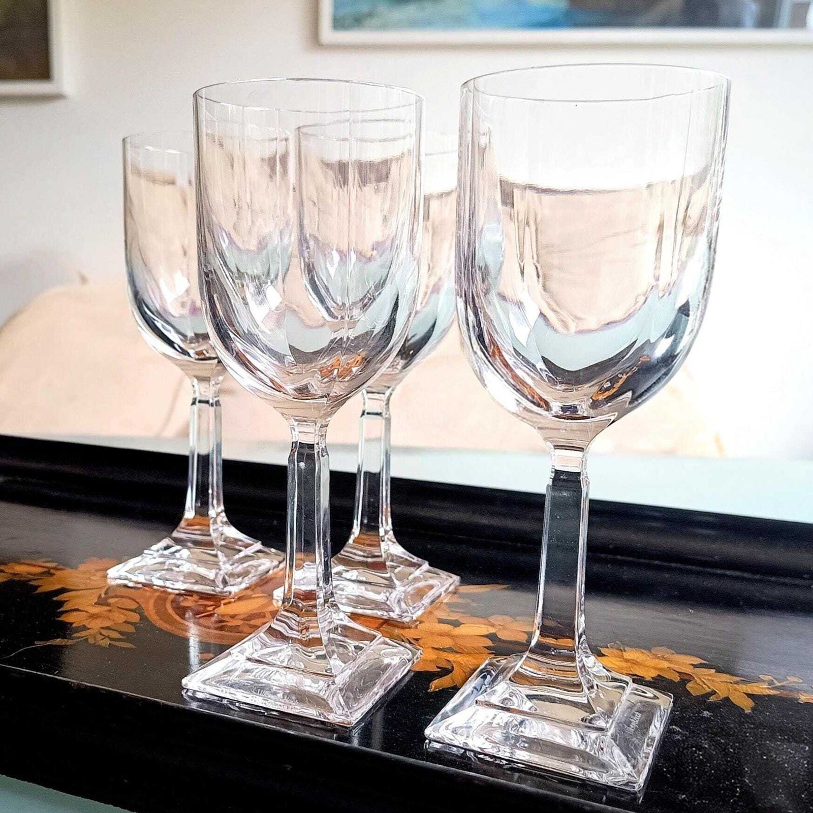 Vintage Villeroy And Boch Set Of 4 Crystal Wine Glasses: Orangerie Collection Geometric Foot