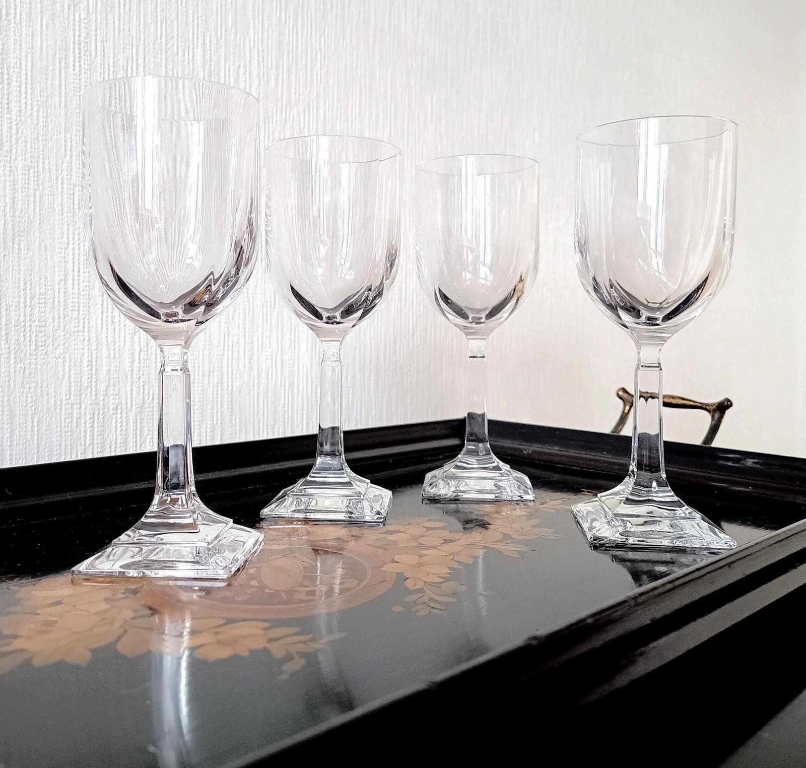 Vintage Villeroy And Boch Set Of 4 Crystal Wine Glasses: Orangerie Collection Geometric Foot photo Home Decor