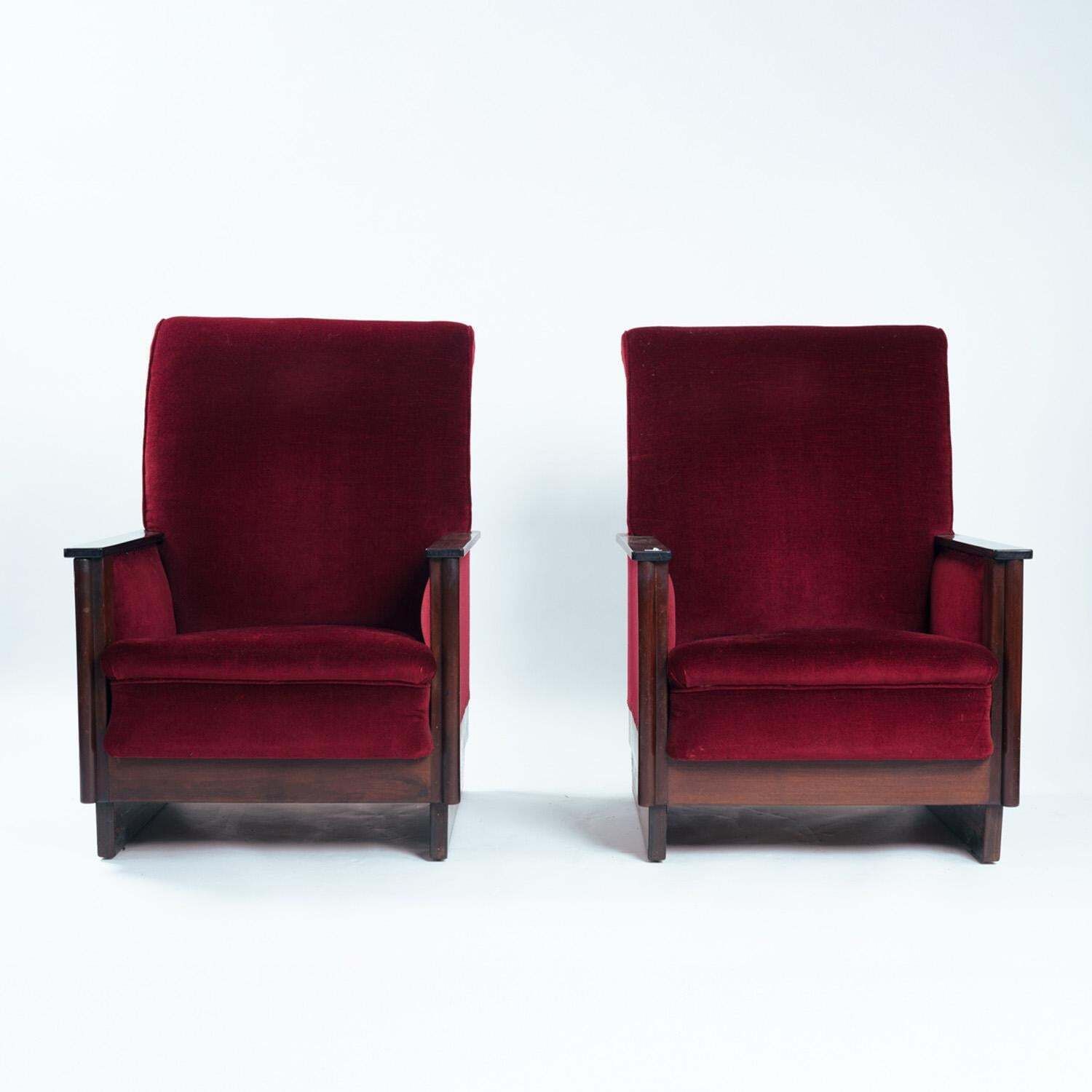 2 Red Velvet Amsterdam School Art Deco Chairs, The Netherlands, 1930s photo furniture