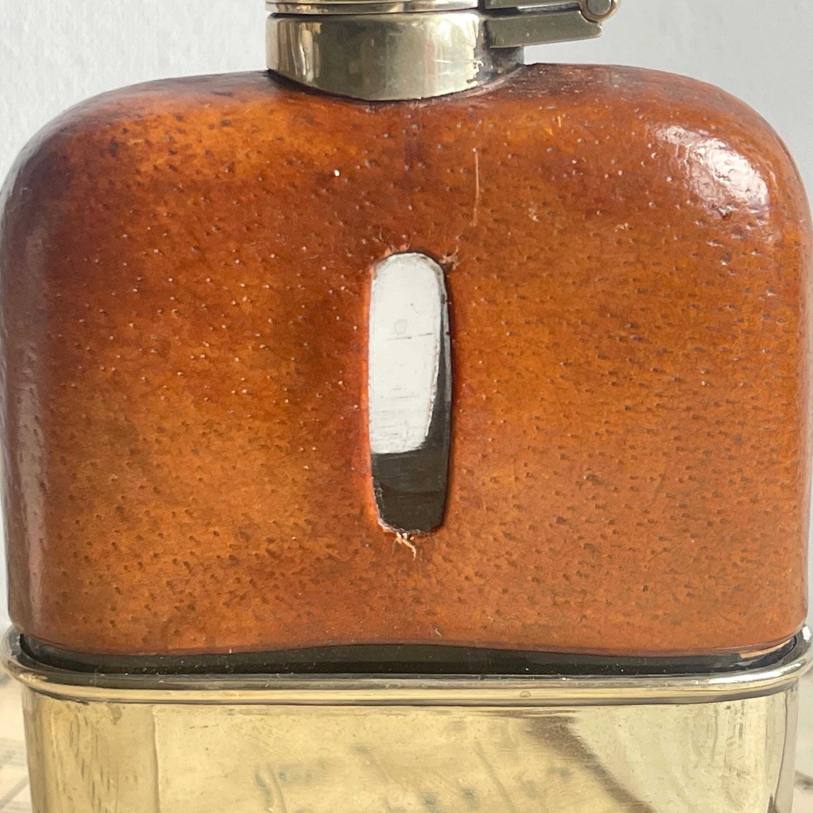Vintage English Leather Mounted Glass Hip Flask And Drinking Cup. Gift For Her / Him. photo for sale