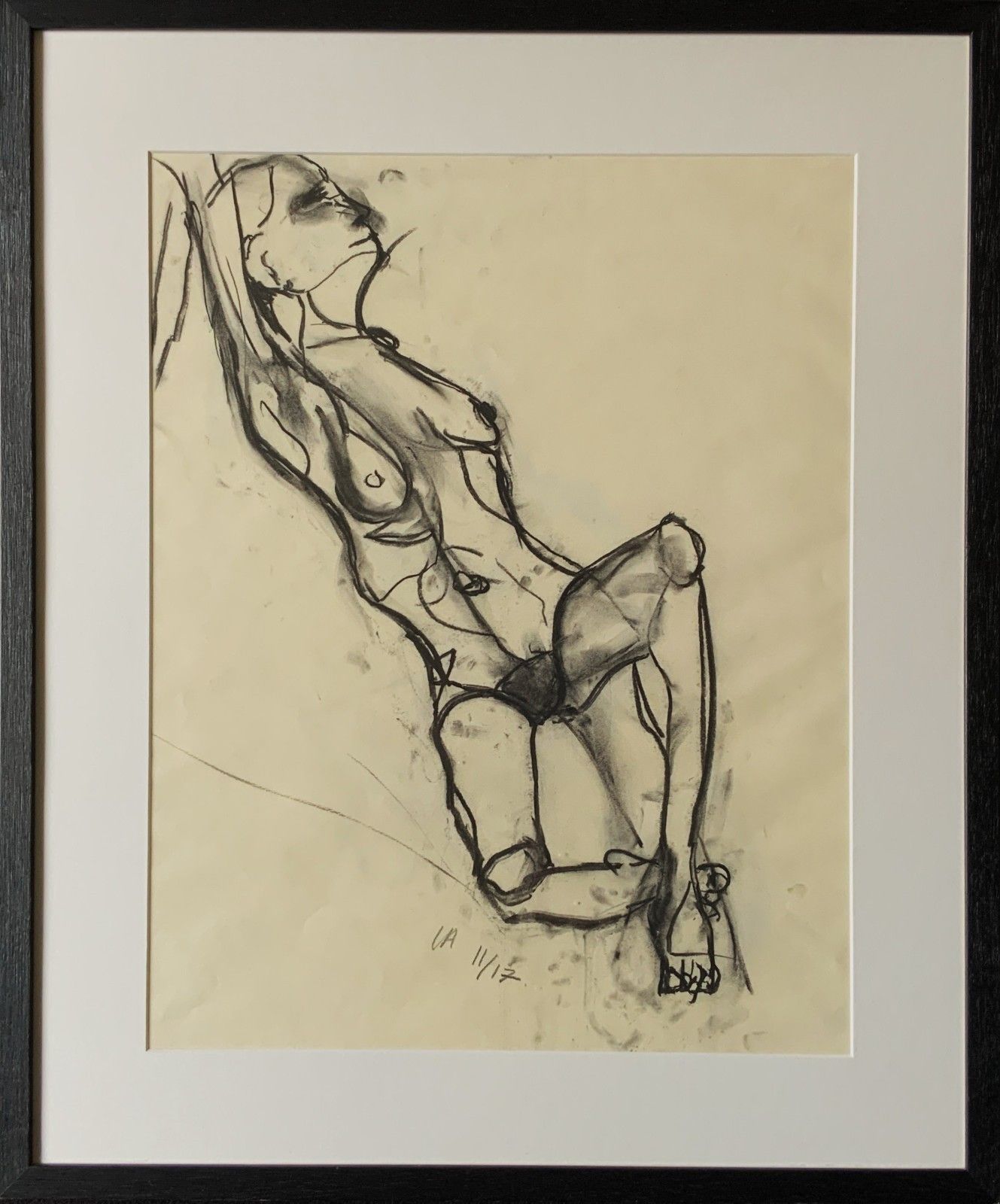 Abstract Female Nude Charcoal Portrait Painting British Contemporary School