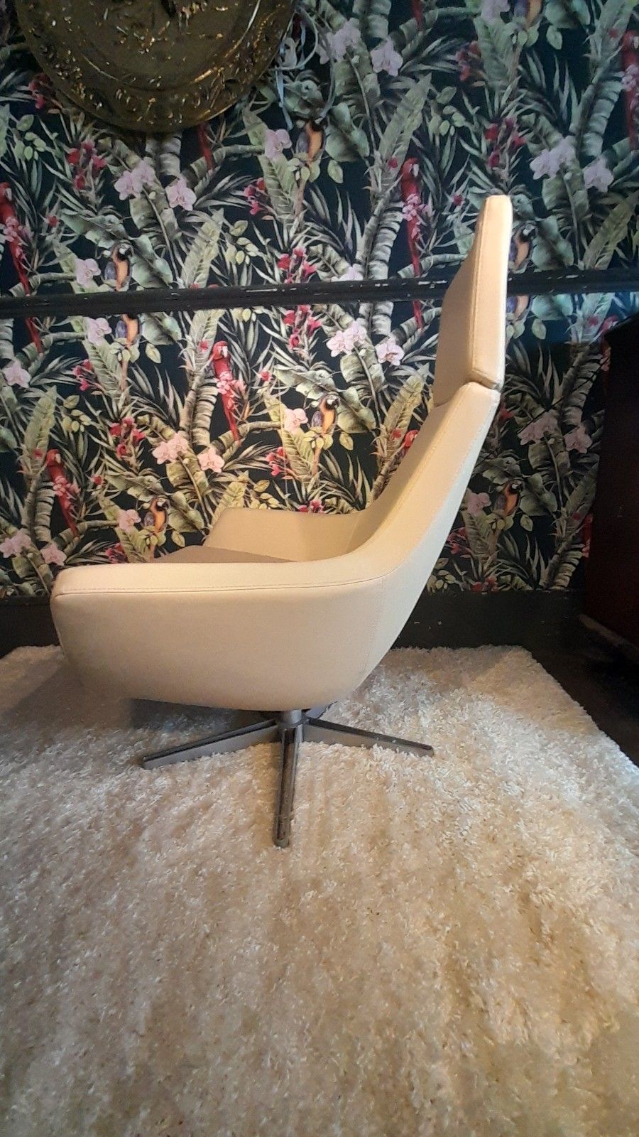 Stylish High Quality Scandinavian Cream Leather Swivel Chair By "Swedese" photo Furniture