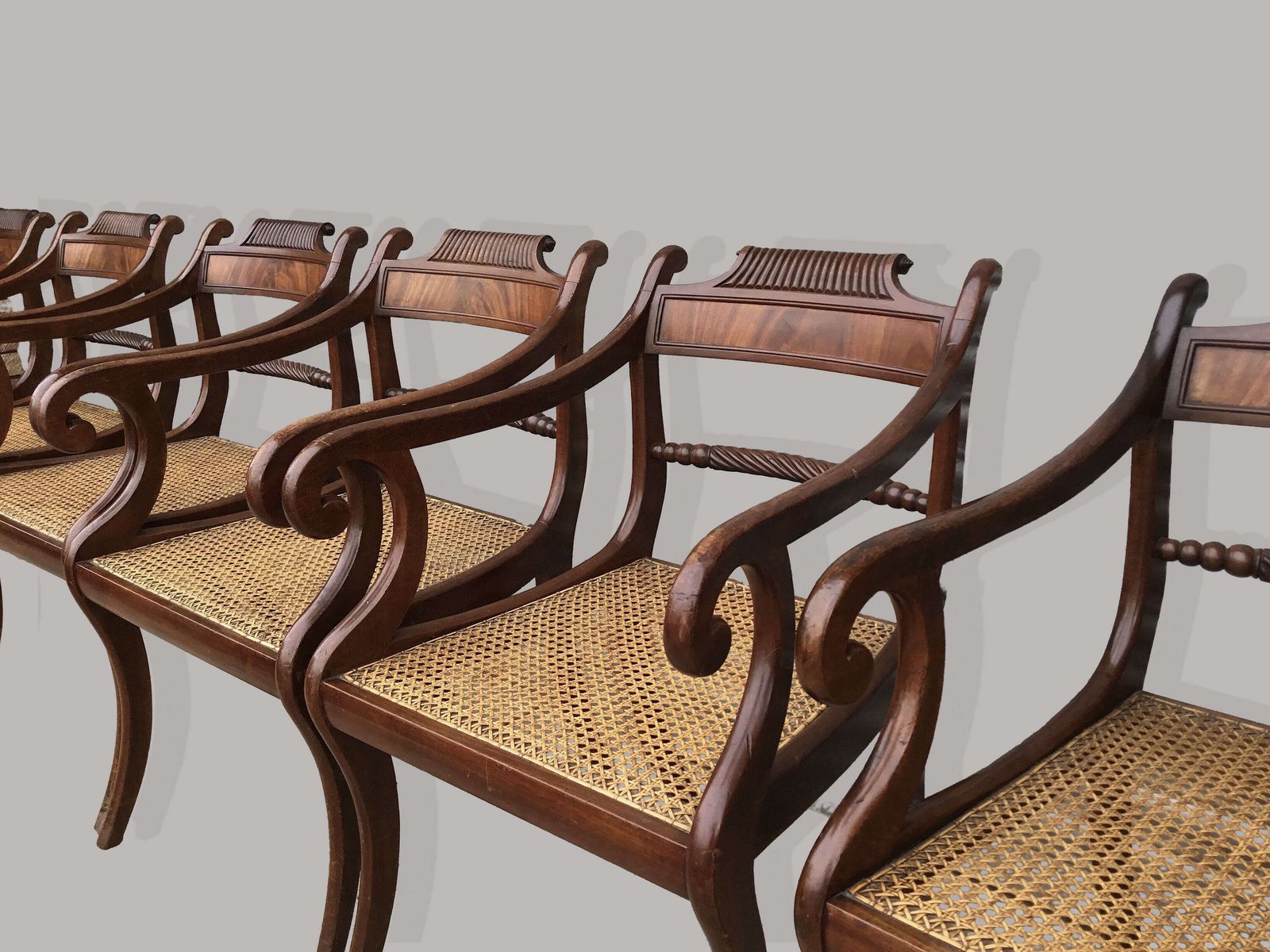 Handsome Regency Set Of 6 Mahogany Elbow Open Armchairs photo furniture