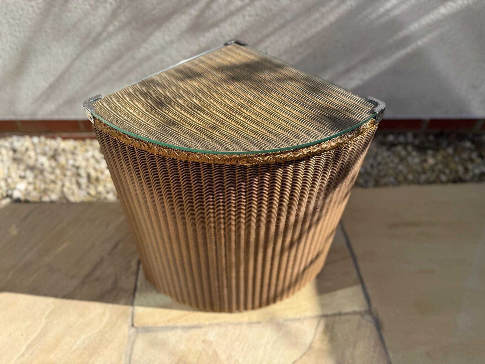photo vinterior Lloyd Loom Linen Basket With Glass Top Storagetrunk Wash Basket