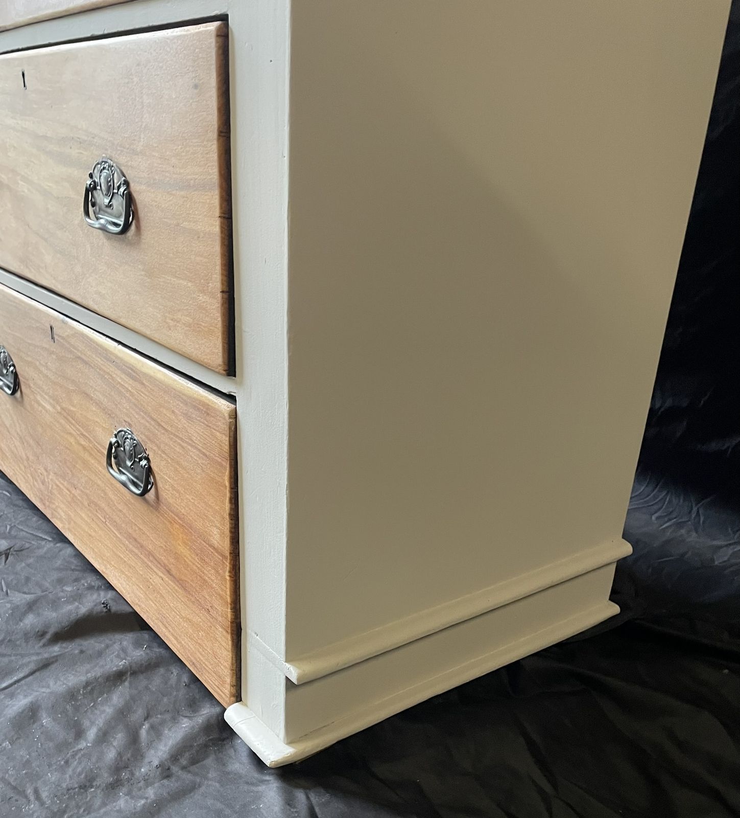 Rustic Farmhouse Chest Of Drawers – Painted Taupe & Natural Wood, Brass Details photo vinterior