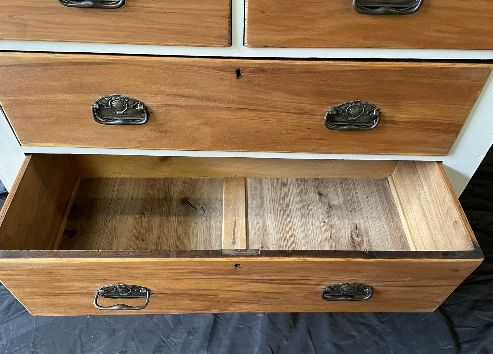 photo furniture Rustic Farmhouse Chest Of Drawers – Painted Taupe & Natural Wood, Brass Details