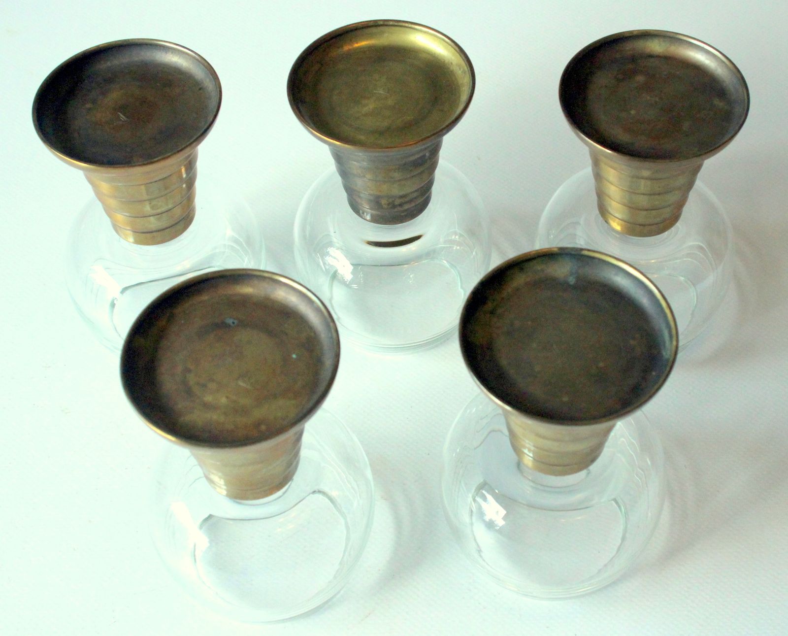 1920s   Antique Handmade Wine Glasses   Wine Roemer With A Brass Colored Metal Base    Set Of 5   Handmade By Böhme + Hennen/Dresden/Germany photo vinterior