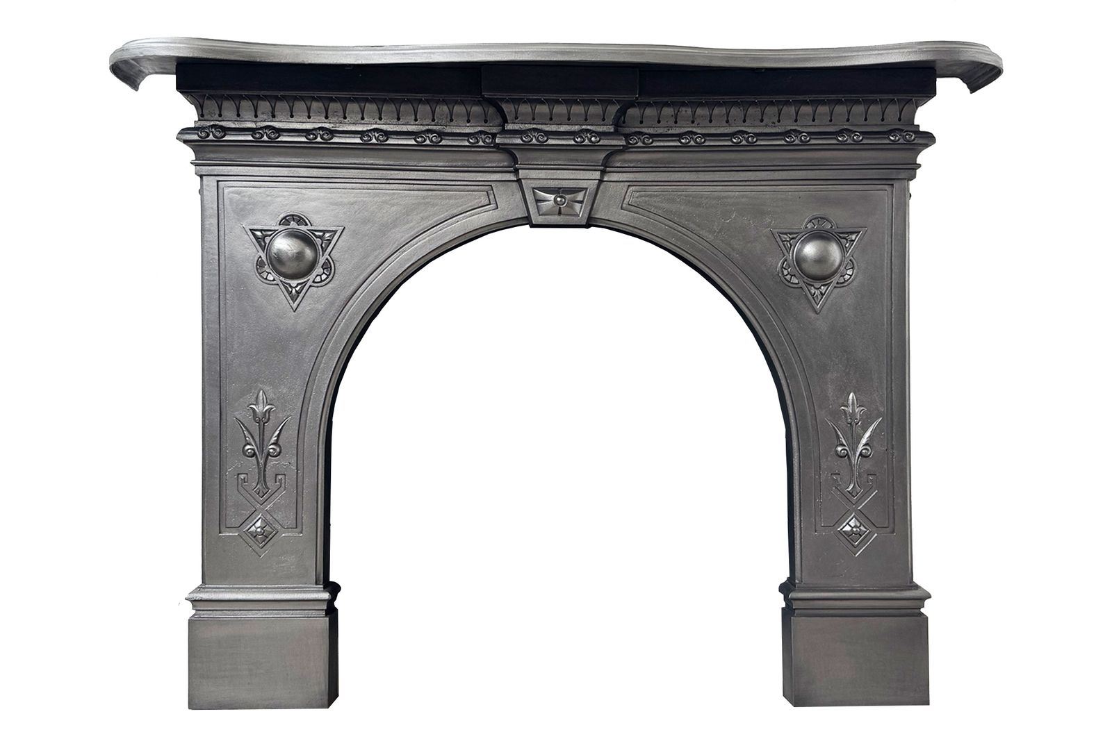 photo vintage 19th Century Victorian Arched Cast Iron Fireplace Surround