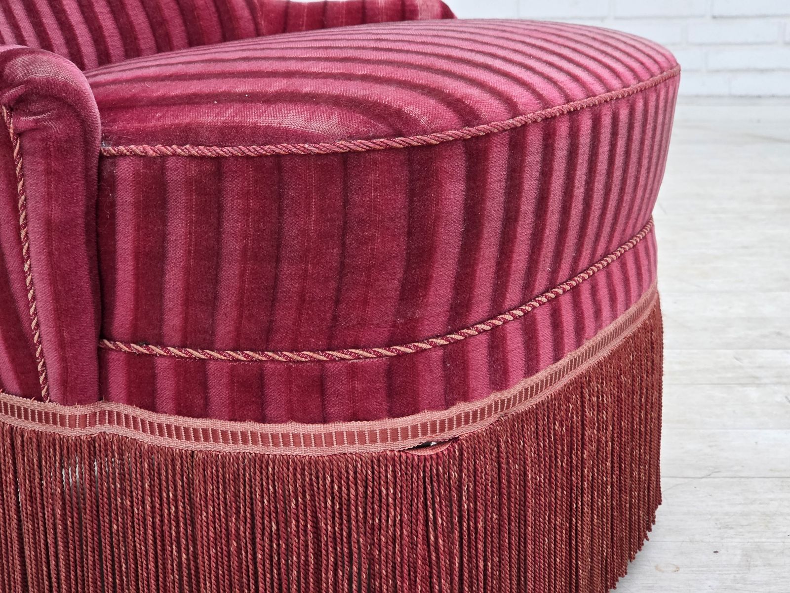 1960s, Danish Armchair, Original Striped Red Furniture Velour. photo for sale