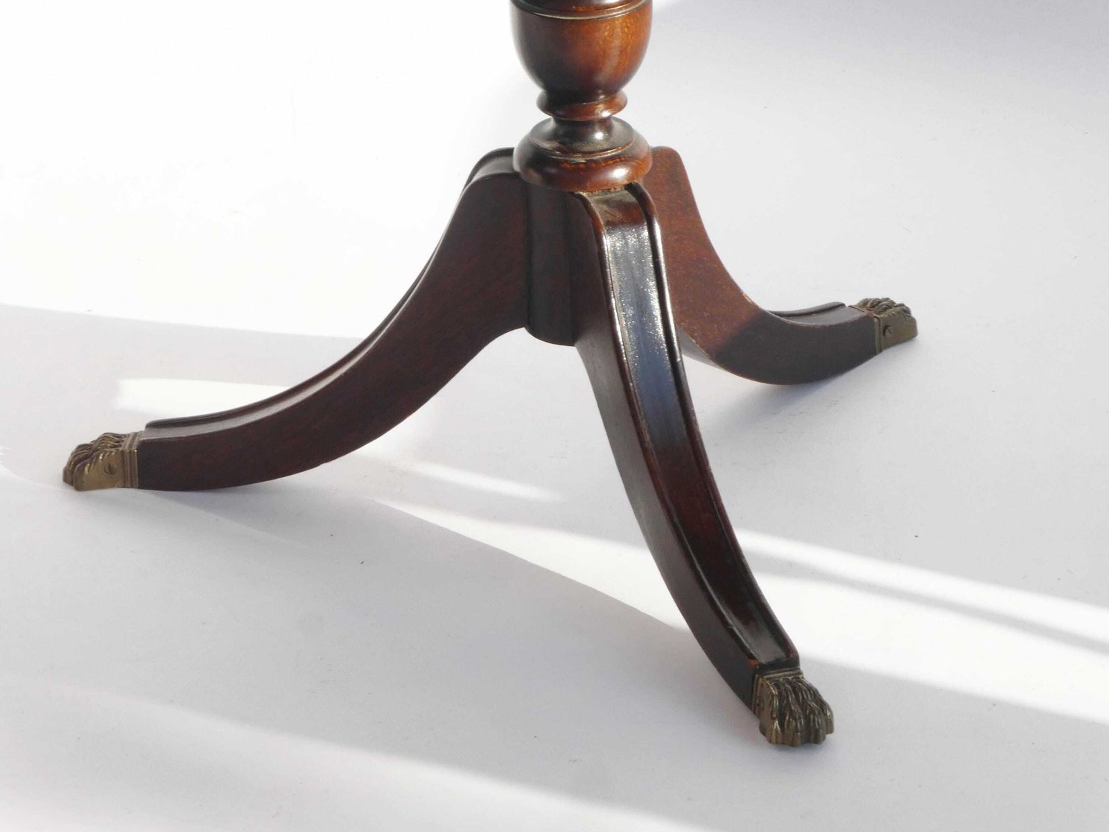 Antique Victorian Coffee Table With Green Leather Top And Lion Paws, English Wooden Tripod Side Table With Brass photo Furniture