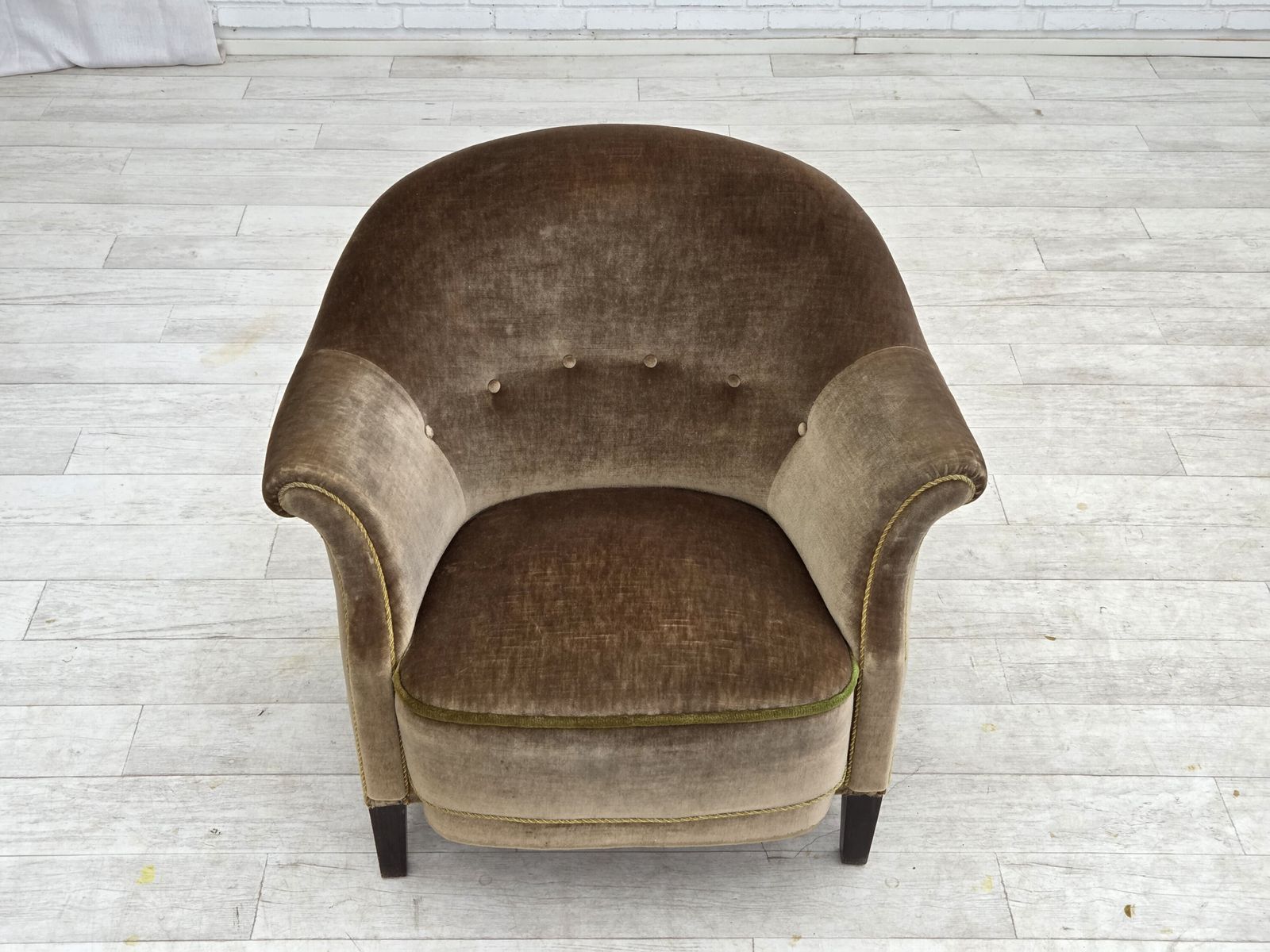 1960s, Danish Armchair, Original Green Furniture Velour. photo 690.0