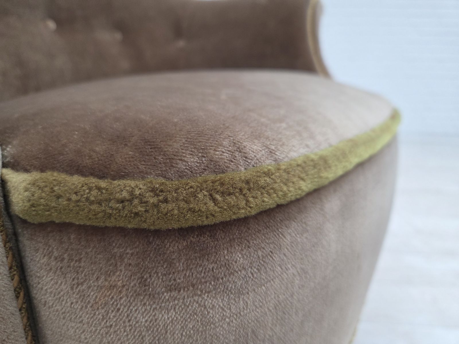 1960s, Danish Armchair, Original Green Furniture Velour. photo vinterior