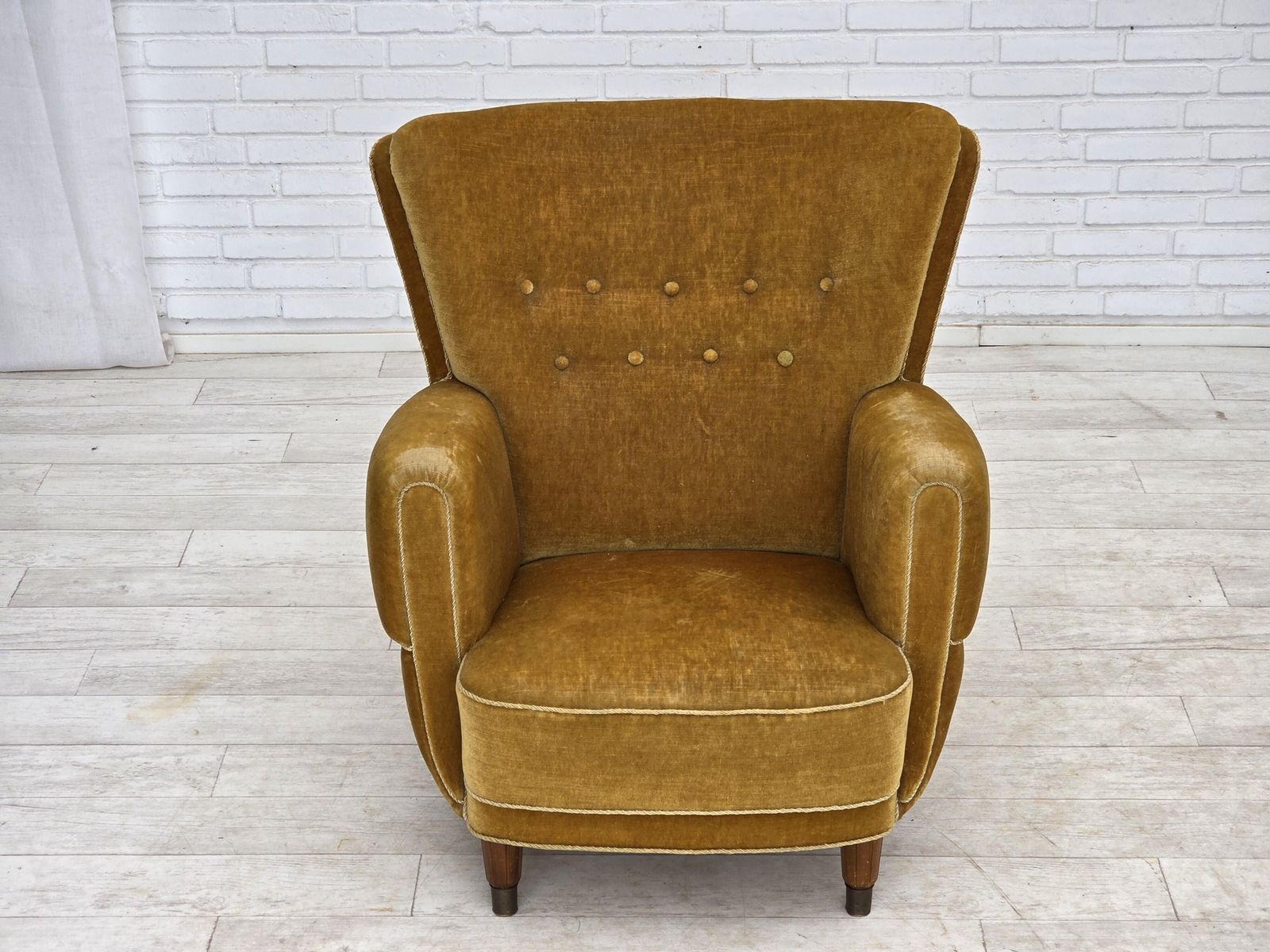 1960s, Danish Relax Chair, Original Honey Yellow Furniture Velour. photo furniture