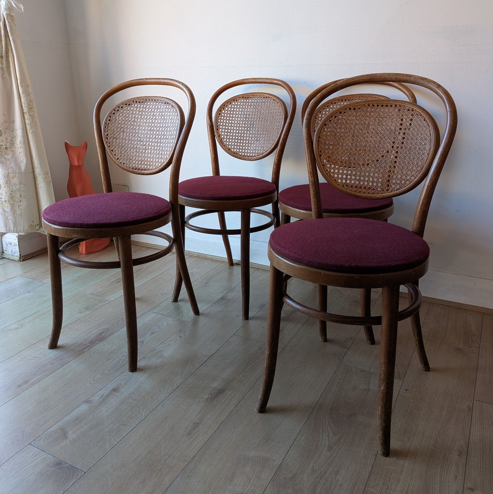 Set Of 4 Vintage Cane Back Dining Chairs | Bistro Style | photo Furniture