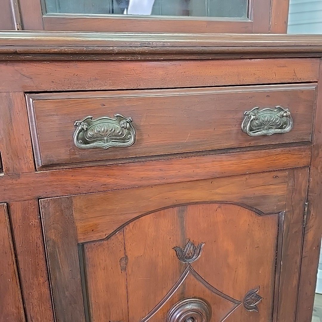 photo for sale Antique Library Bookcase Dresser Cabinet Glazed Top Sideboard Cupboard Shelves
