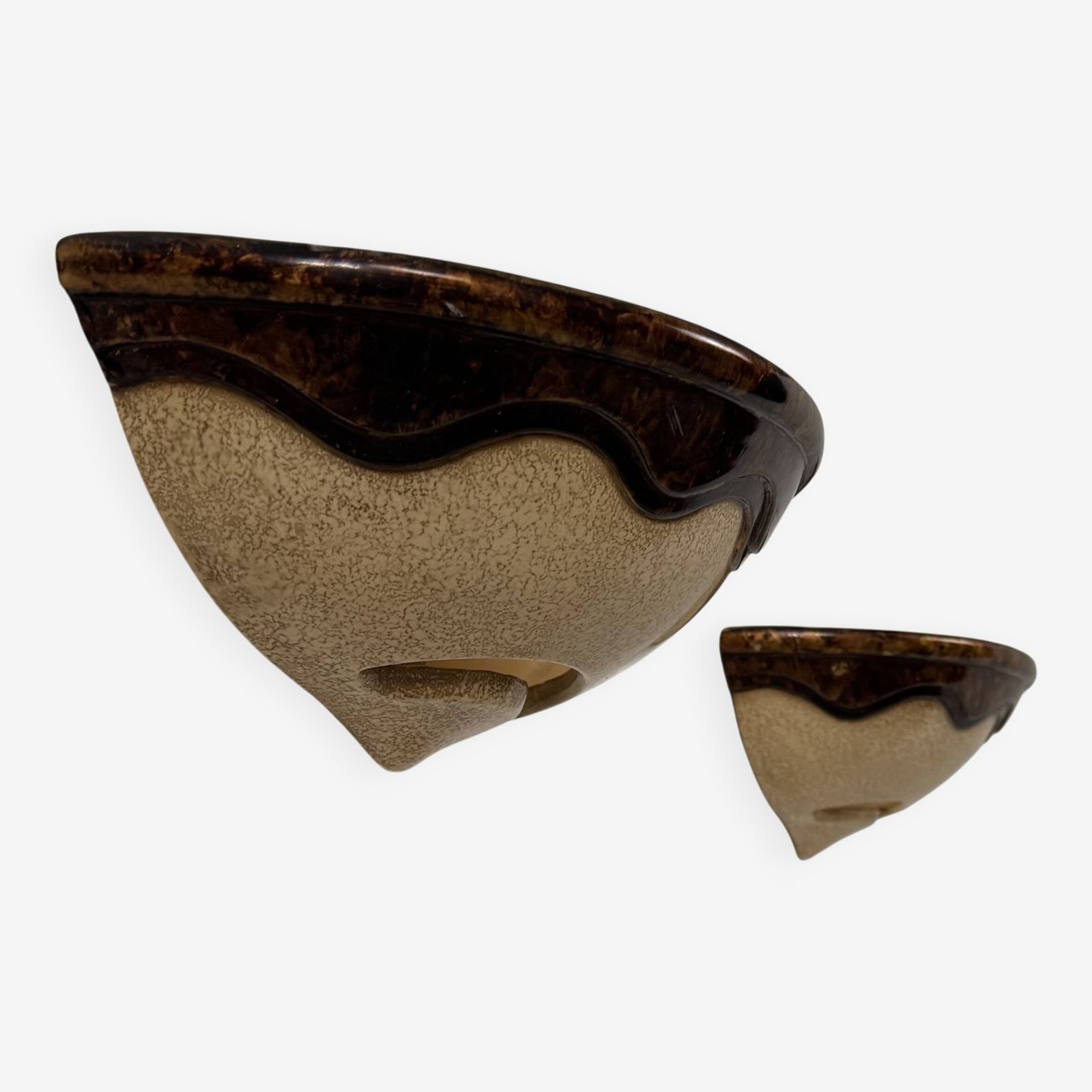 Pair Of Vintage Beige And Brown Porcelain Wall Sconces, France, 1960
