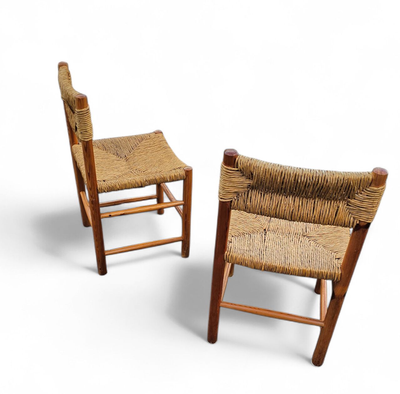 2 X Pine Wood Woven Reed Dining Chairs / France 1950s photo 1913.0