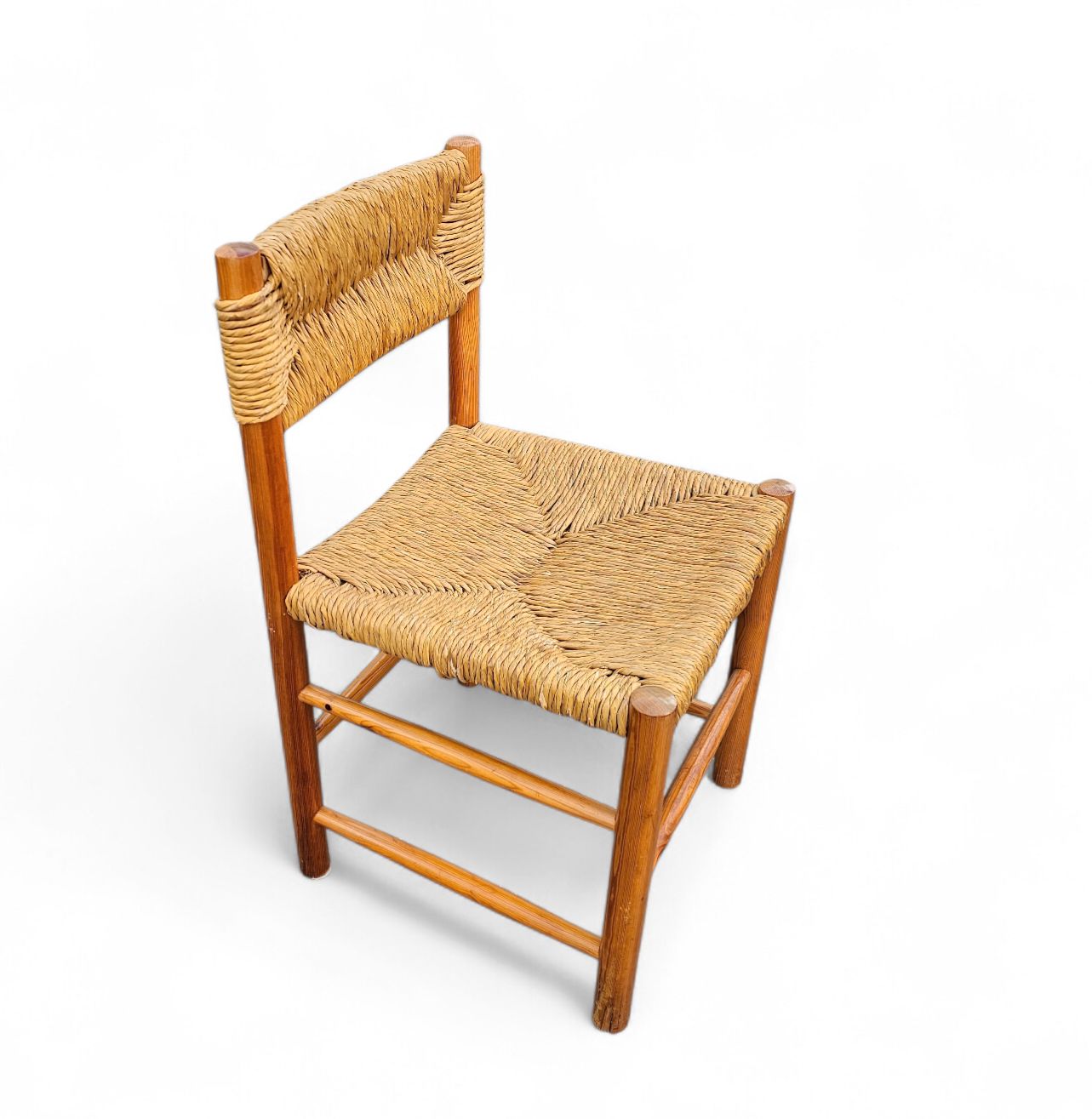 photo for sale 2 X Pine Wood Woven Reed Dining Chairs / France 1950s