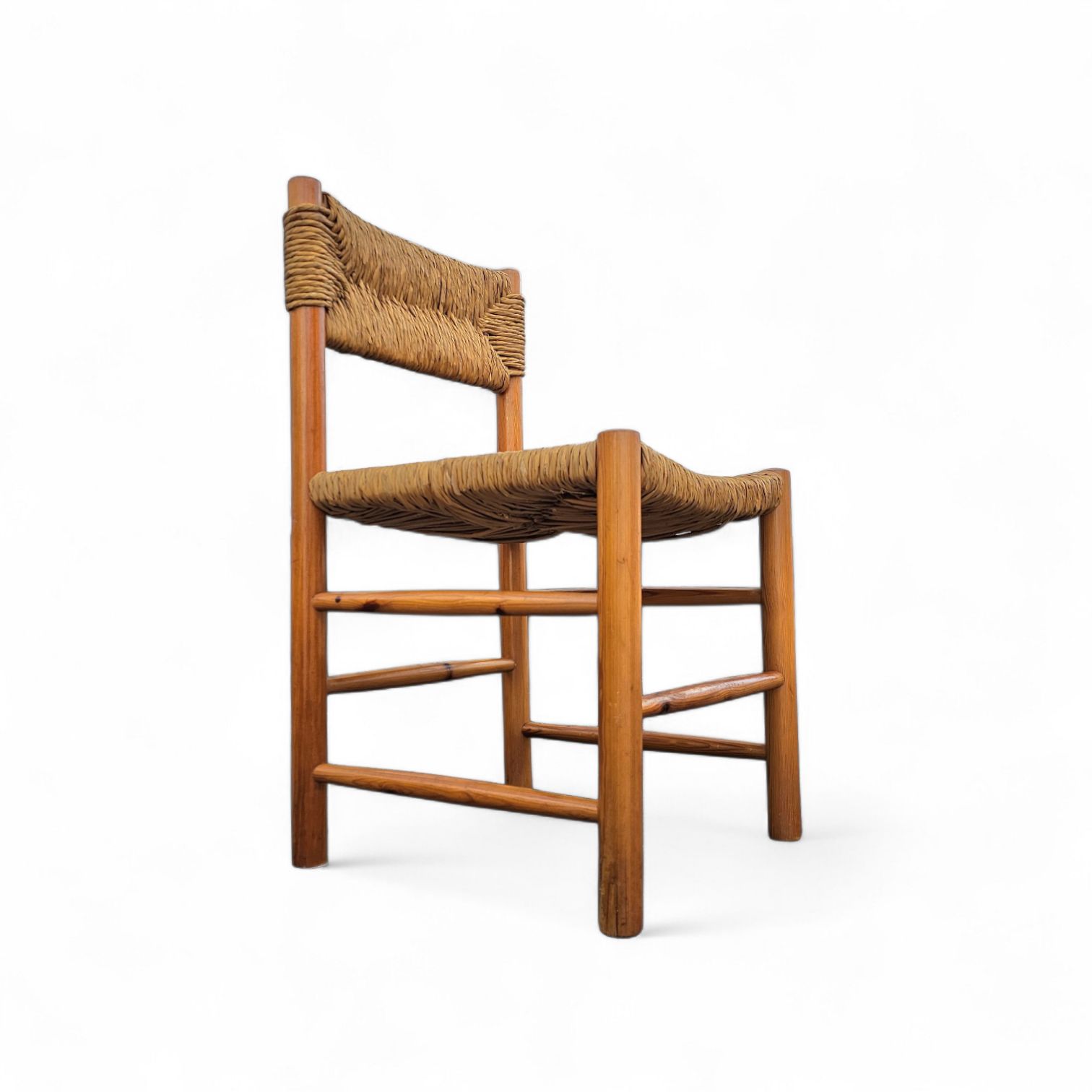 Furniture 2 X Pine Wood Woven Reed Dining Chairs / France 1950s photo