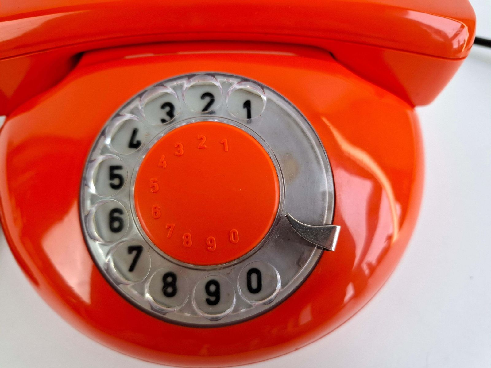 Tesla Midcentury Rotary Desk Telephone, Orange, Czechoslovakia, 1970s photo vintage