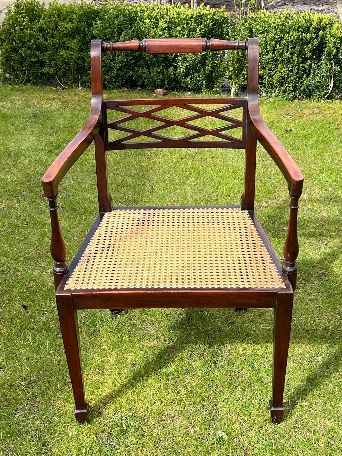 Regency Armchair By English Workshop, Hardwood & Rattan, Circa 1810 photo vintage