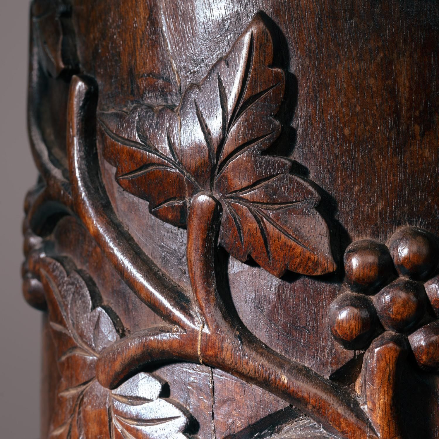 Home Decor 2 Art Nouveau Mahogany Wooden Carved Pedestals Column Vine Motif, France 1920s photo
