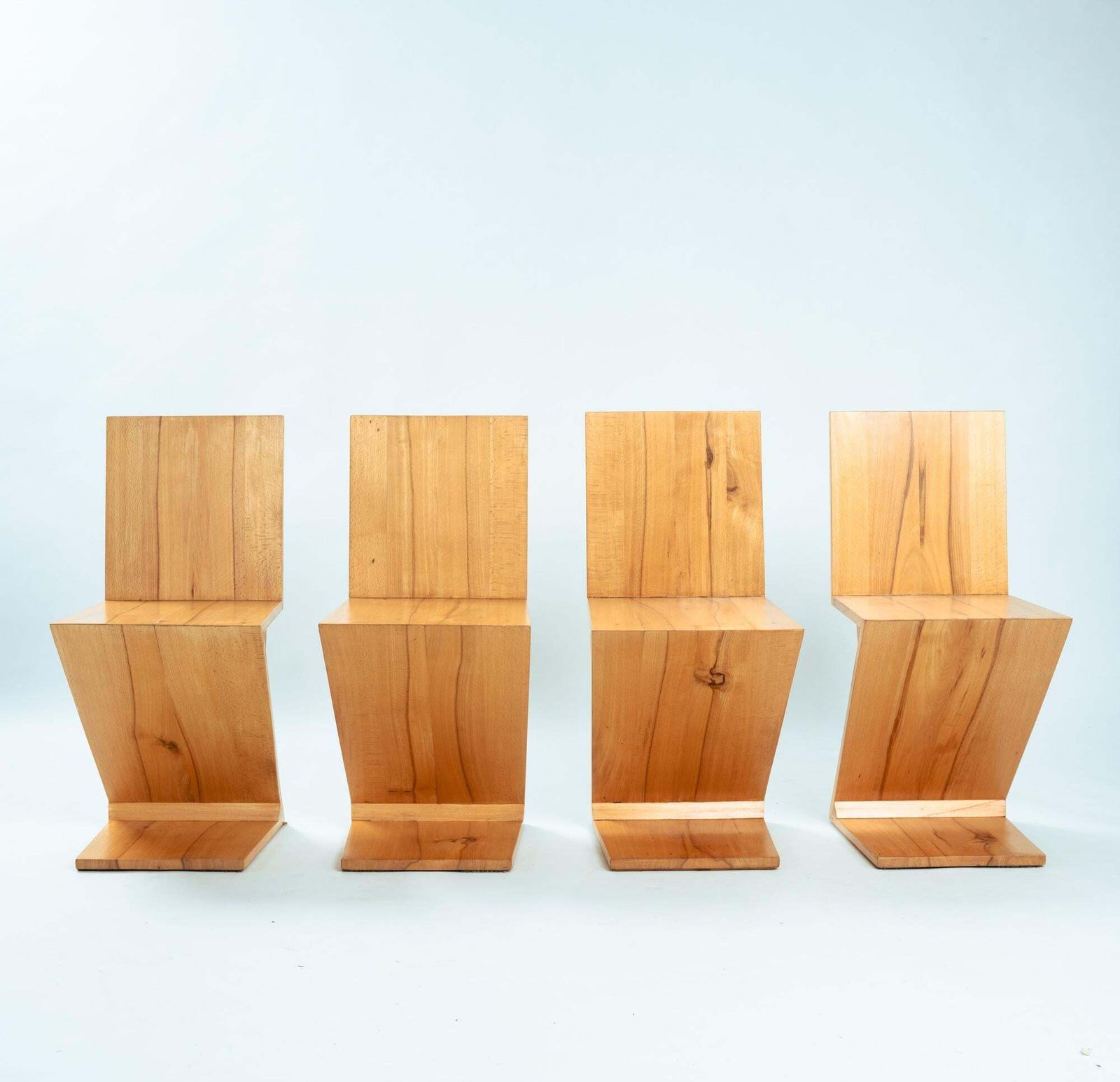4 Zig Zag Ashwood Modernist Chairs After Design Gerrit Rietveld, De Stijl 1930's photo for sale