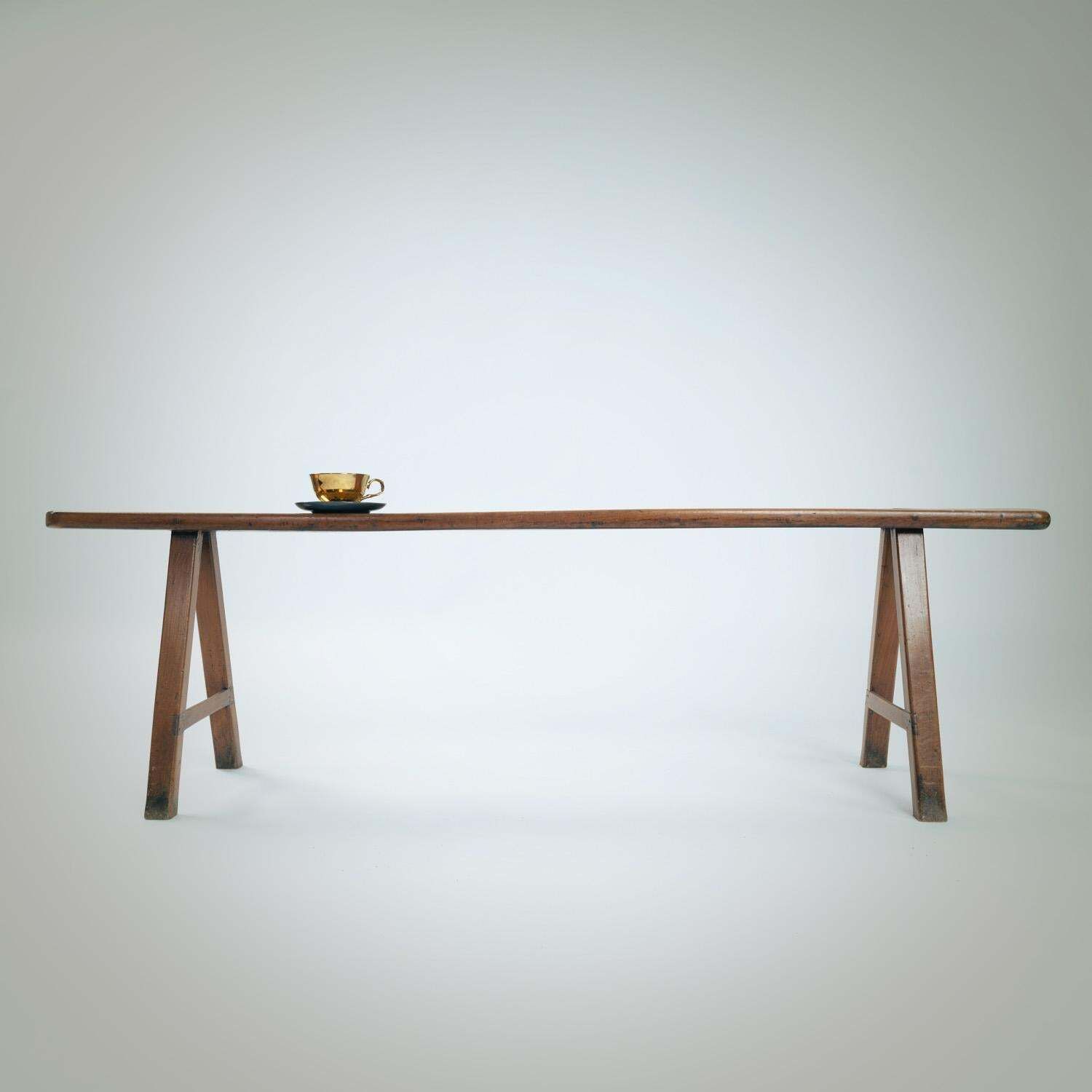 Lomg French Art Deco Style Bench In Oak, 1930s photo vintage