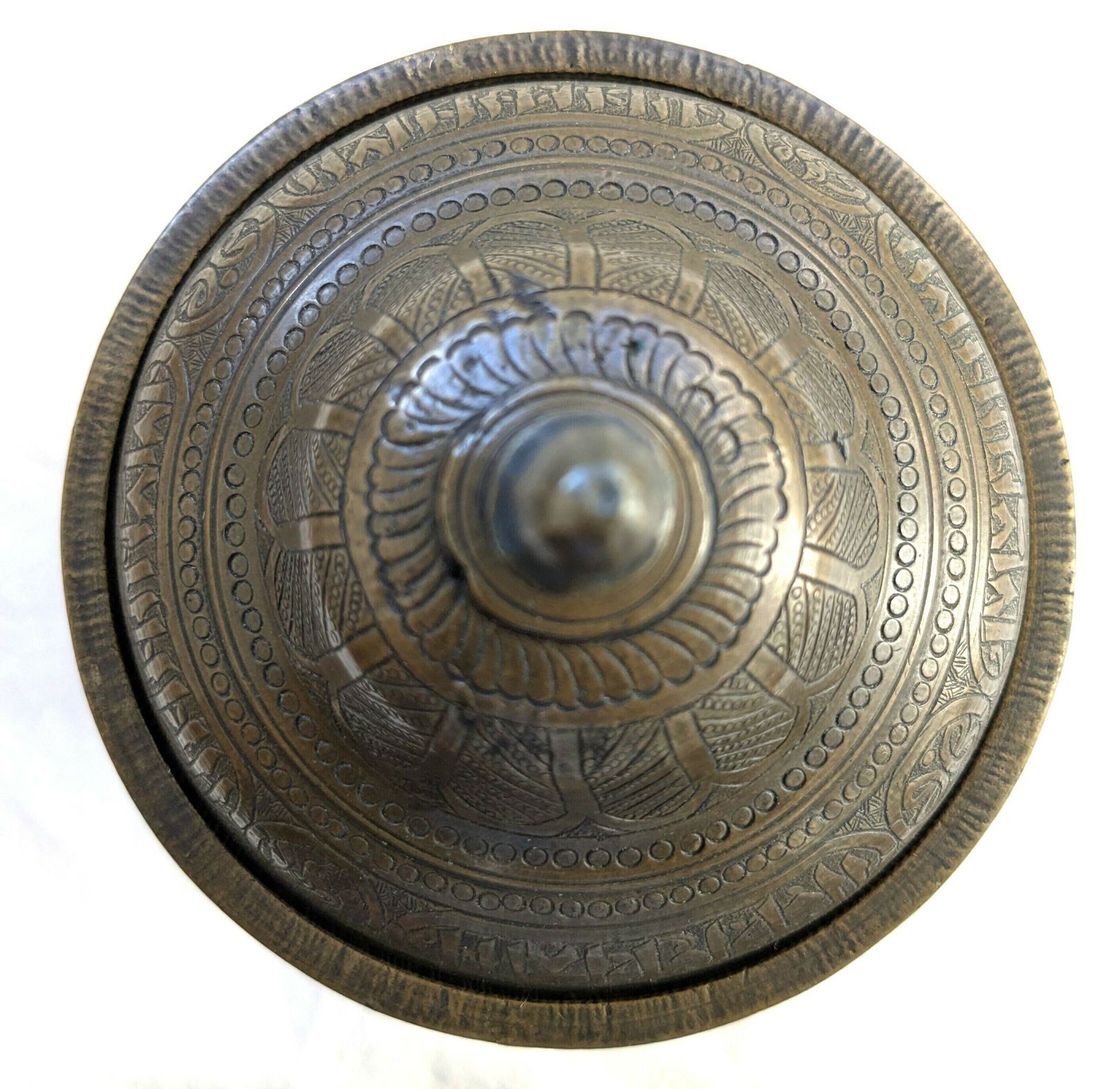 Antique Islamic Middle East Bronze Engraved Covered Pot With Animals And Calligraphy photo 570.0