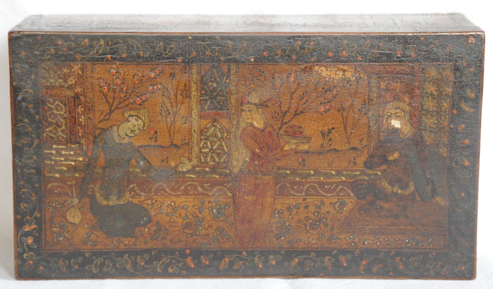 Antique Islamic Qajar Islamic Wooden Jewellery Box With Miniature Paintings photo furniture