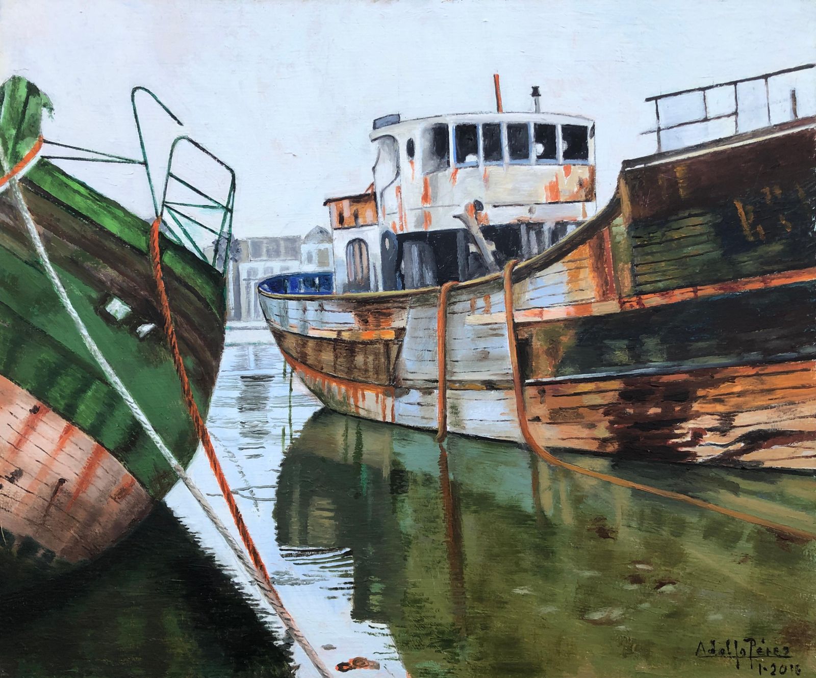 Fishing Port France Oil On Canvas Painting Seascape Boats 2016