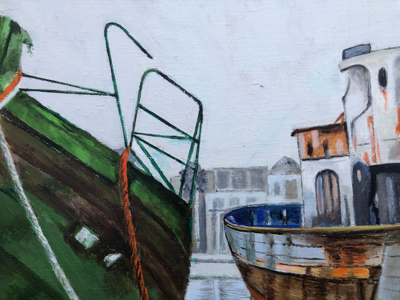 Vissershaven Frankrijk – Olieverf Op Doek, Zeegezicht Met Boten, 2016 photo 450.0