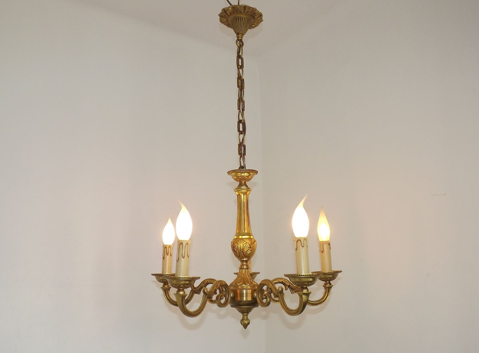 French Mid Century Quality Bronze 5 Light Traditional Style Chandelier photo Lighting