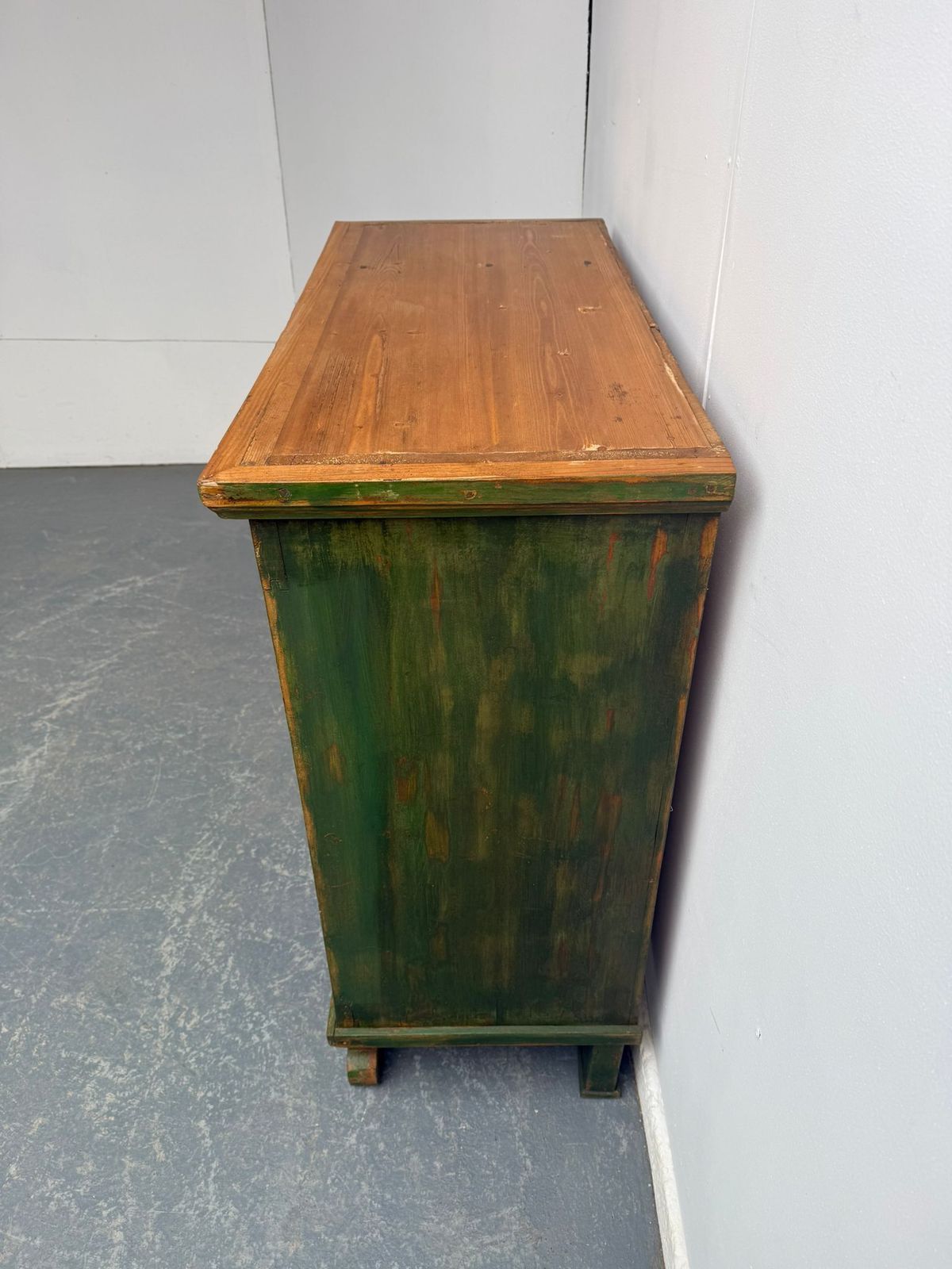 An Amazingly Painted Green Georgian 3 Drawer Original Hungarian Cupboard photo vintage