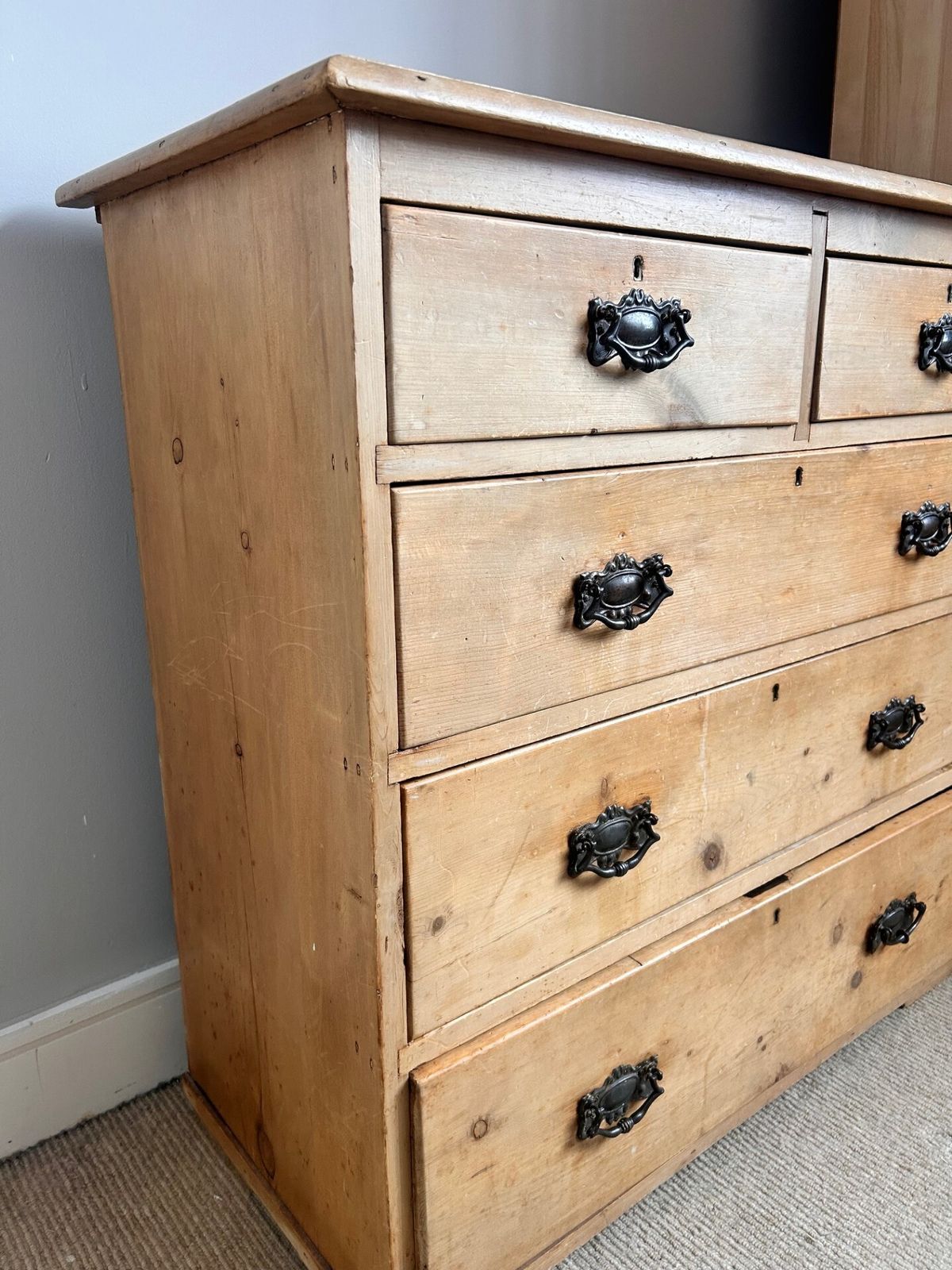 Antique Pine Chest Of Drawers With Original Drop Handles photo furniture