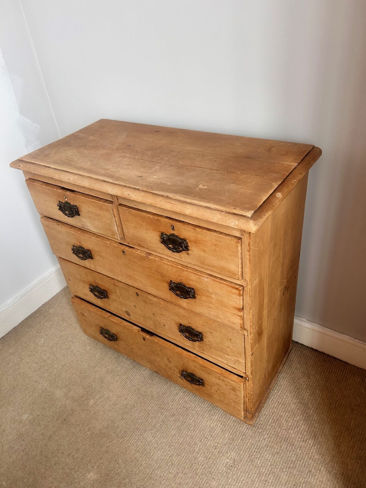 Antique Pine Chest Of Drawers With Original Drop Handles photo vinterior