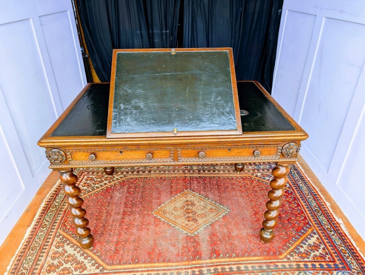 A Unique And Bespoke English 19th Century Neo Jacobean Oak Architects’ Desk photo vinterior