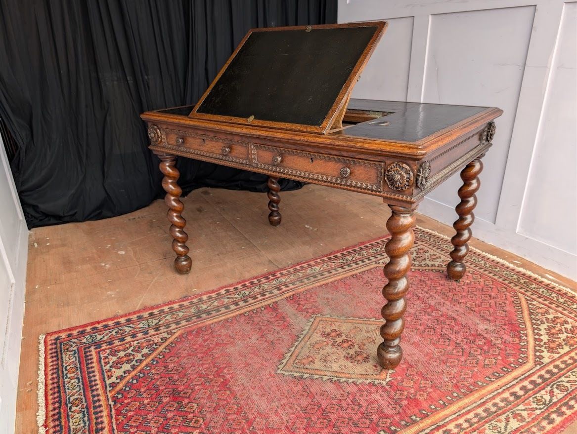 A Unique And Bespoke English 19th Century Neo Jacobean Oak Architects’ Desk photo furniture