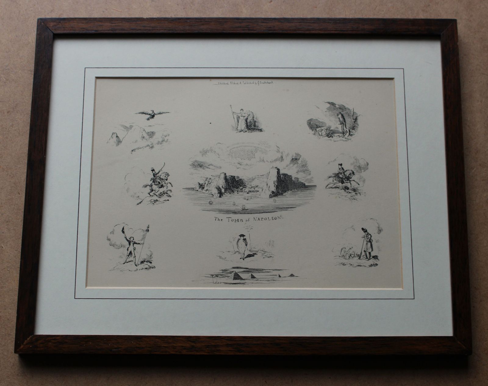 Antique Etching ‘The Tomb Of Napoleon’ By George Cruikshank C1834