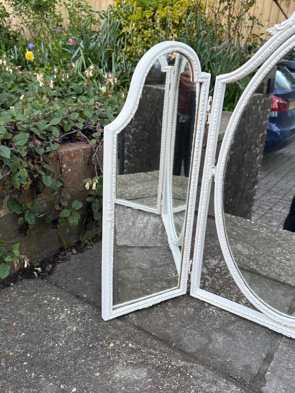 Vintage French Style Tri Fold Dressing Table Mirror – Ornate Rococo Vanity Mirror In Cream Finish photo Home Decor