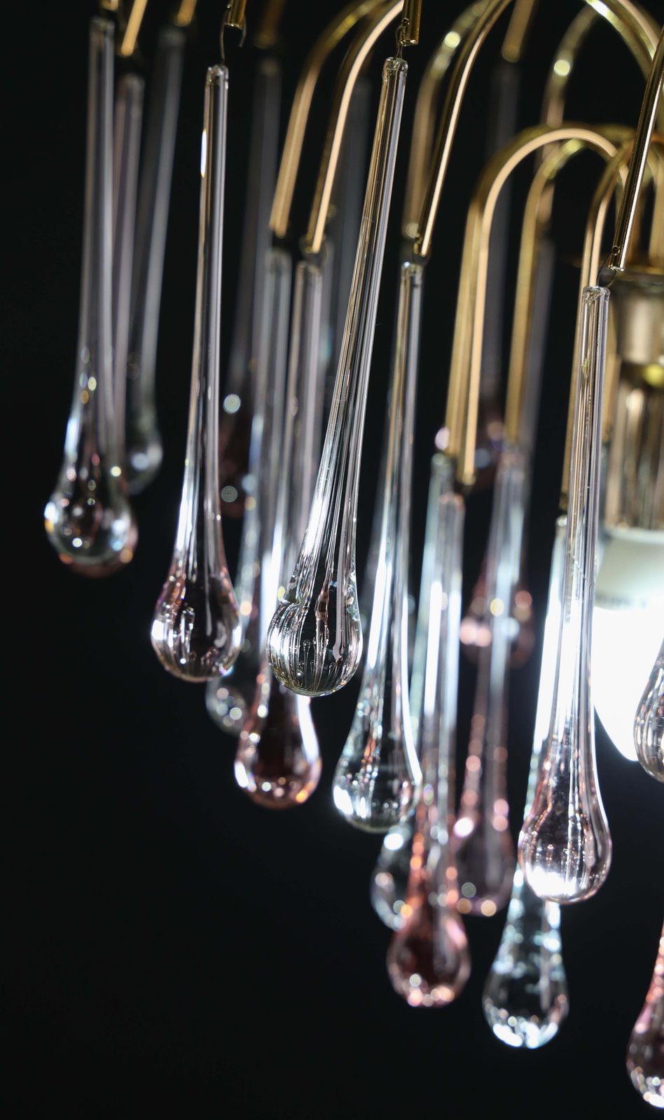 Lady Grace, Chandelier With Pink And Transparent Pendants, Murano Glass, 1980 photo vintage