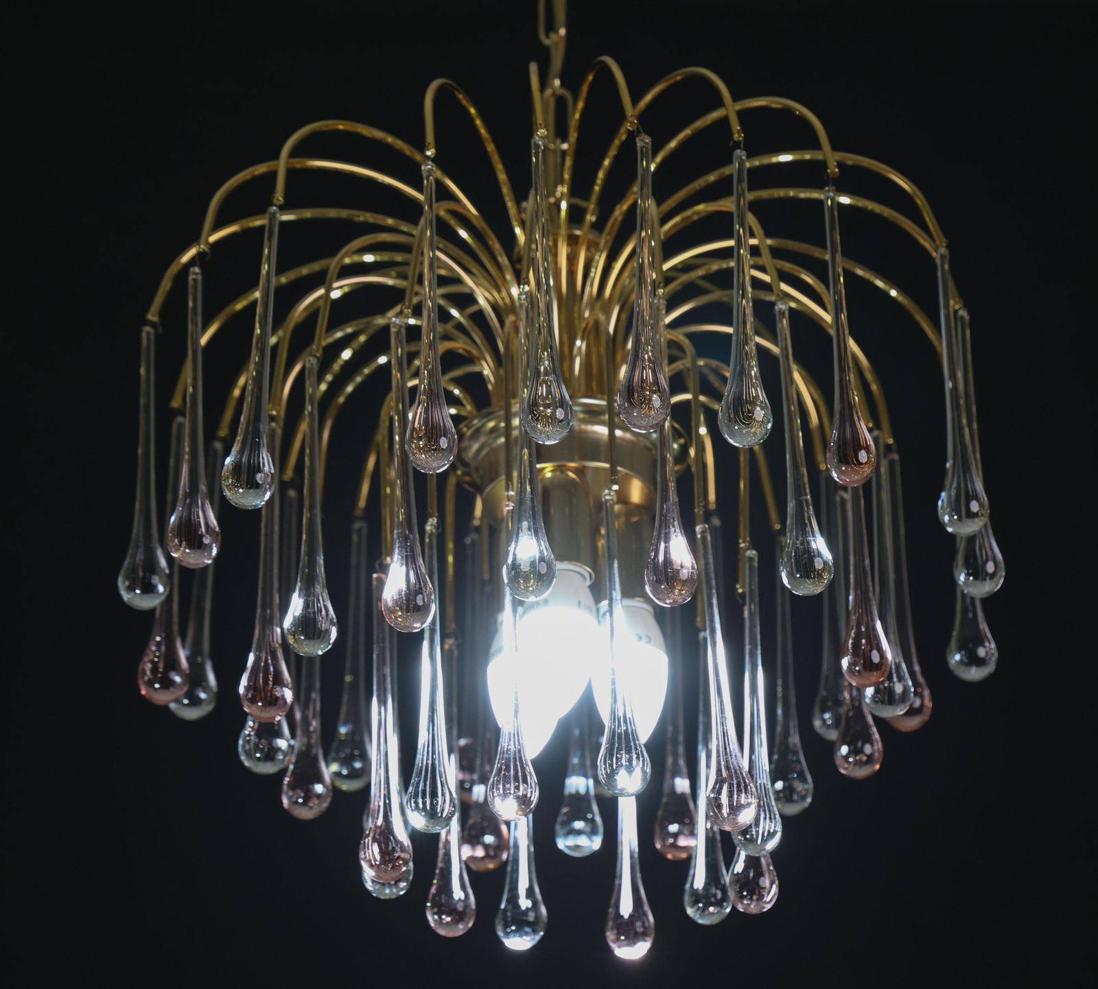 photo vinterior Lady Grace, Chandelier With Pink And Transparent Pendants, Murano Glass, 1980