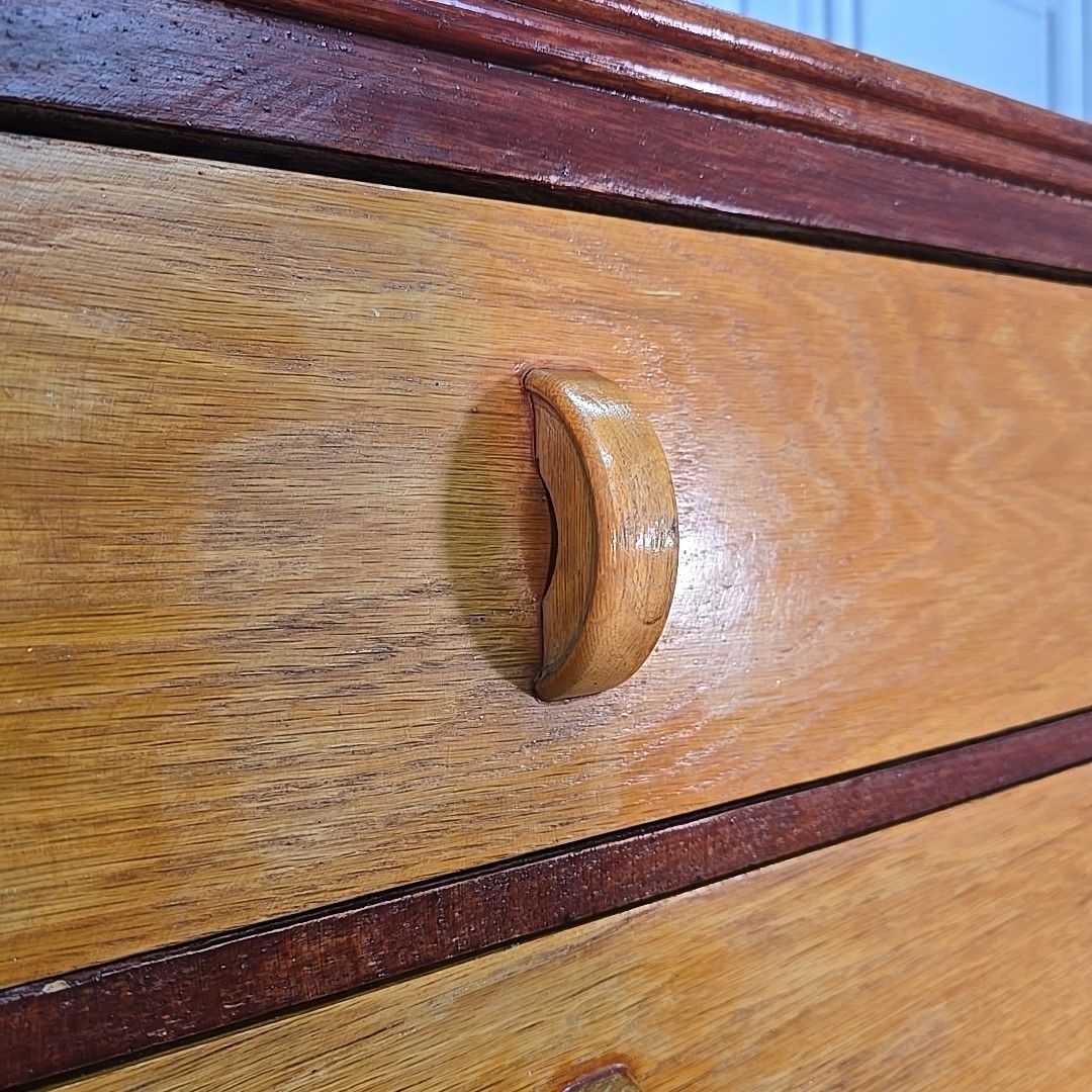 photo vinterior Vintage Chest Of Drawers Tall Two Tone Oak Mid Century Style Commode Retro